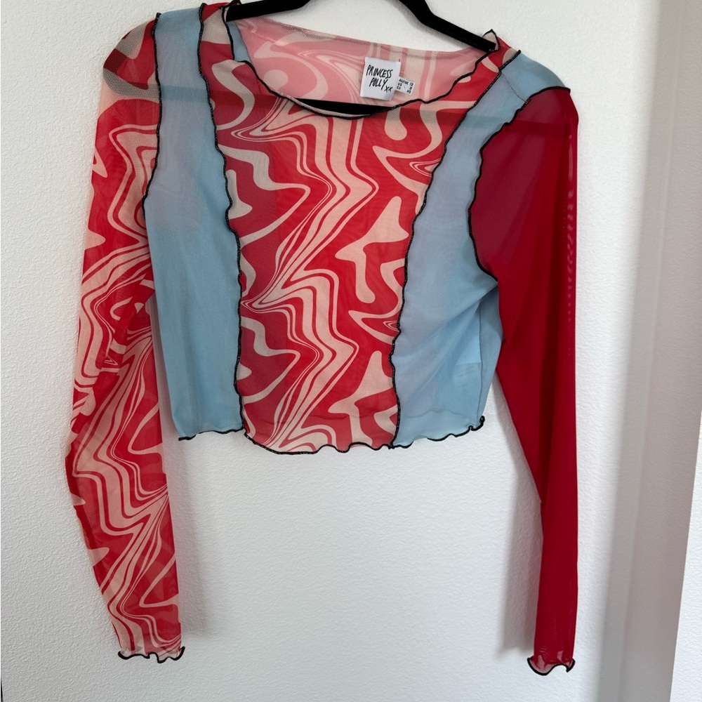 Princess Polly Asymmetrical Mesh Crop Blouse - Picture 3 of 4